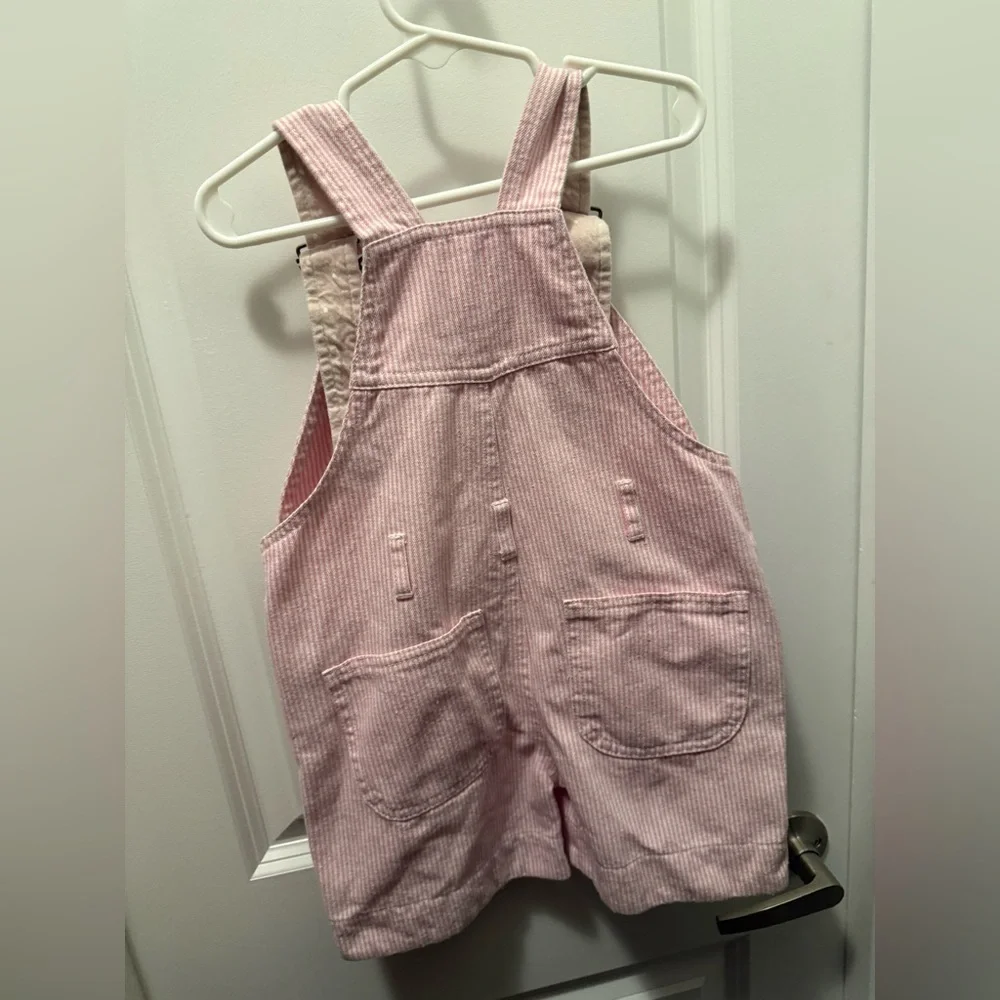 Dotty Dungarees Pink White Striped Cotton short Overalls Preppy 3-4 - Picture 8 of 8
